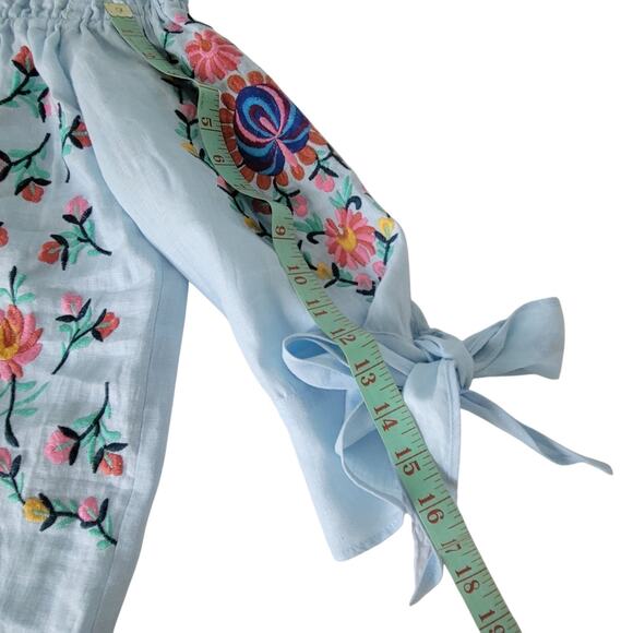 Philosophy Aqua Embroidered  linen summer dress MD Coastal Boho chic - Picture 9 of 13